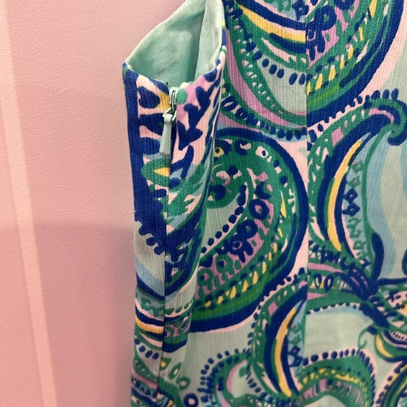 Lilly Pulitzer Blue and Green Paisley Shift Dress size 8 zipper front - Picture 5 of 7